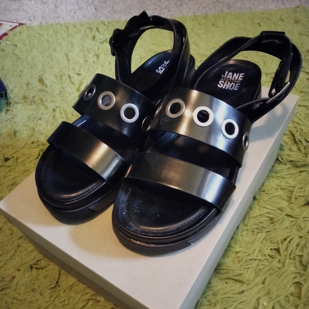 Women's black platform slingback sandals size 6.5